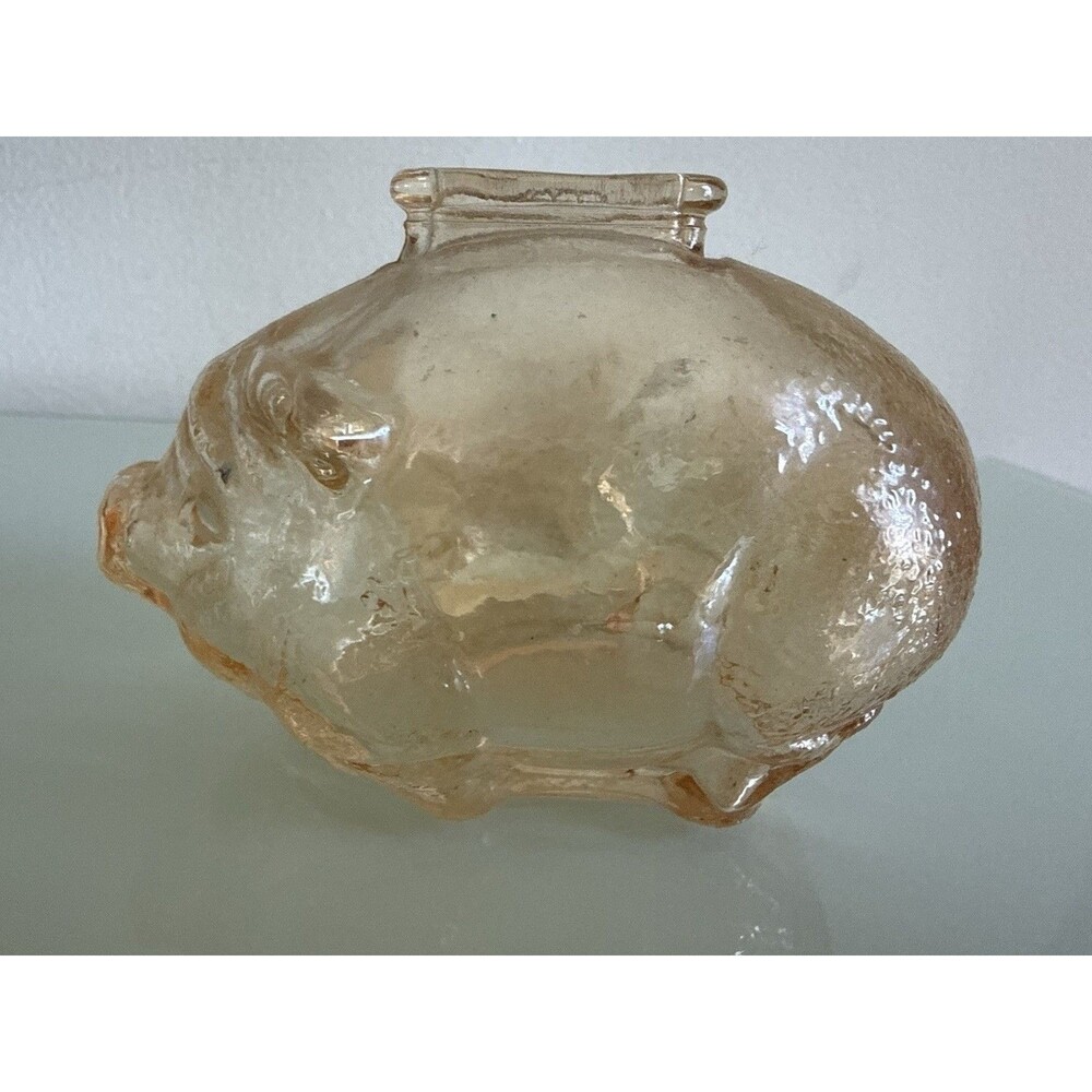 Vintage Amber Glass Piggy Bank Coin Bank Figural Pig Clear Pressed Glass Decor